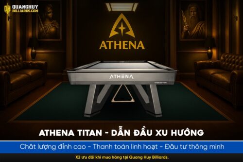 Bàn bi-a cao cấp Athena Titan Edition tại phòng chơi billiards sang trọng, thiết kế đẳng cấp, phù hợp cho các cao thủ và các sự kiện lớn.