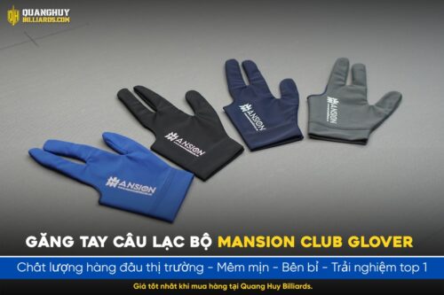 An ninh vàng, xám, xanh navy, găng tay câu lạc bộ Mansion Club Glover, chất lượng hàng đầu thị trường, mềm mịn, bền bỉ, trải nghiệm tốt nhất khi chơi billiards tại Quang Huy Billiards.